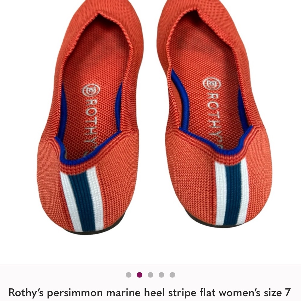 EUC RARE Rothy's Persimmon with Marine (blue) Stipe - size 7 - Picture 4 of 5